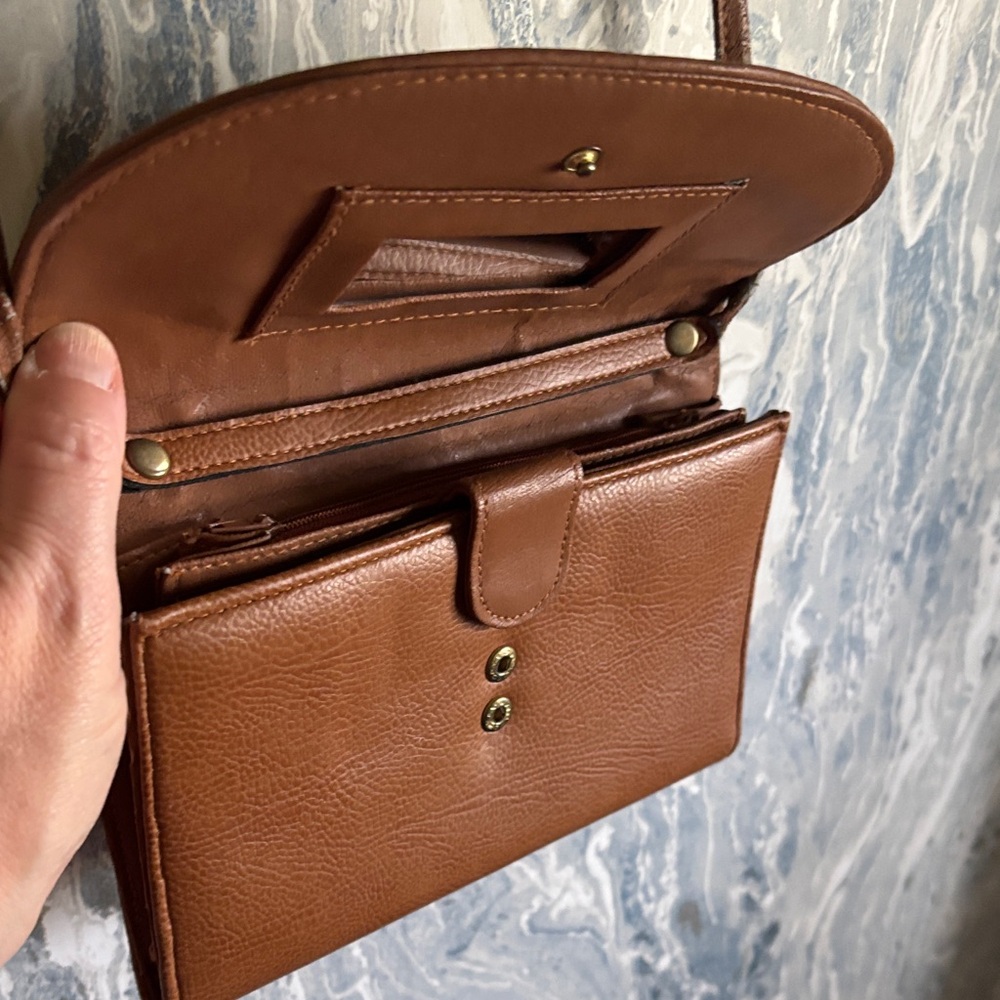 Source Unknown Tan Leather Crossbody Bag View 4